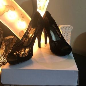 Style & Co- Heels- Black Lace Peep Toe- Size 7